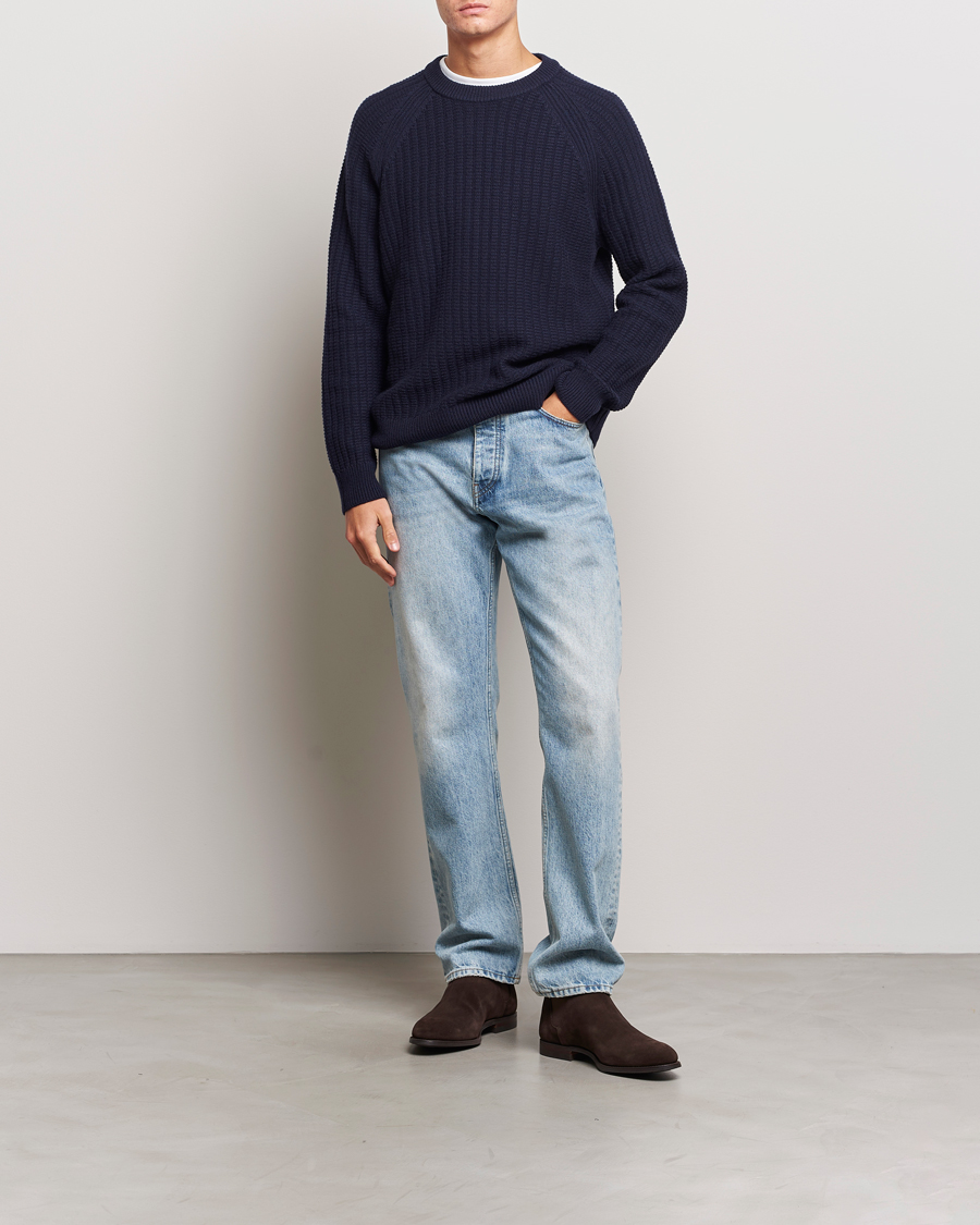 Mies | Puserot | GANT | Textured Raglan Knitted Crew Neck Evening Blue