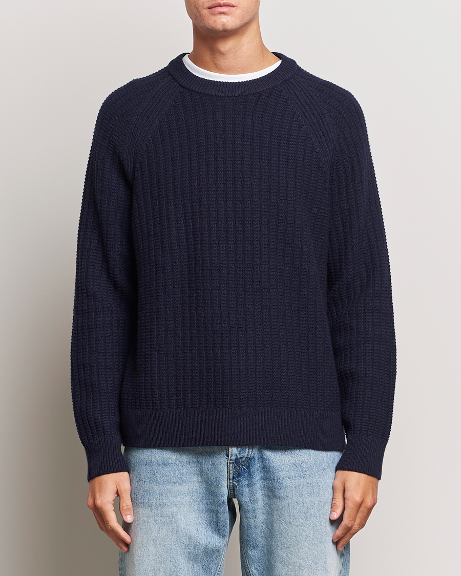 Mies | Puserot | GANT | Textured Raglan Knitted Crew Neck Evening Blue