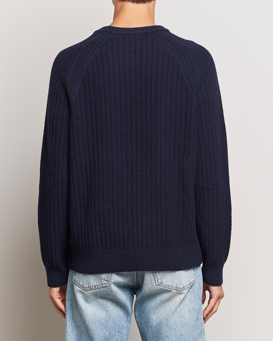 Mies | Puserot | GANT | Textured Raglan Knitted Crew Neck Evening Blue