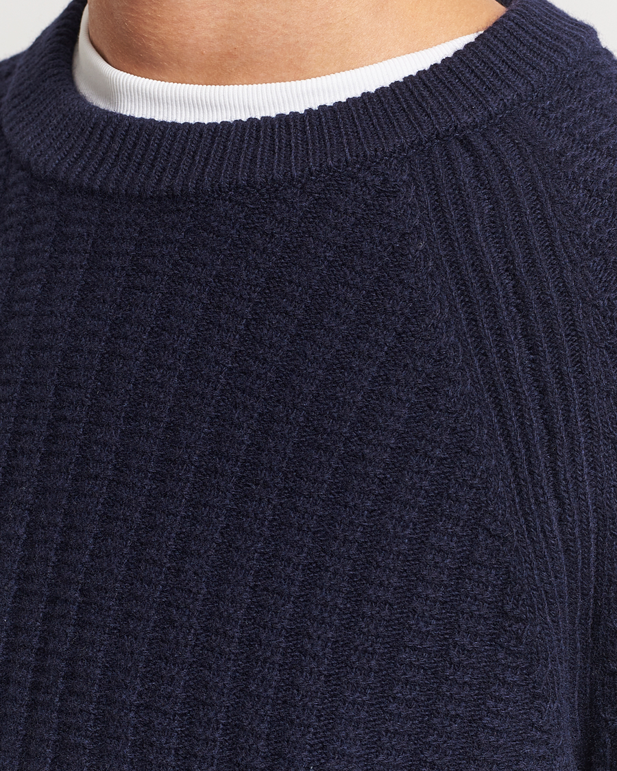 Mies | Puserot | GANT | Textured Raglan Knitted Crew Neck Evening Blue