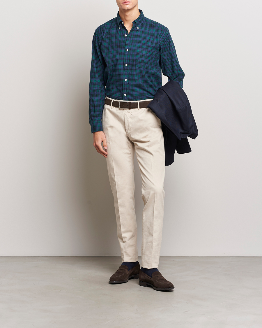 Mies | Kauluspaidat | Kamakura Shirts | Vintage Ivy Blackwatch Flannel Shirt Navy/Green