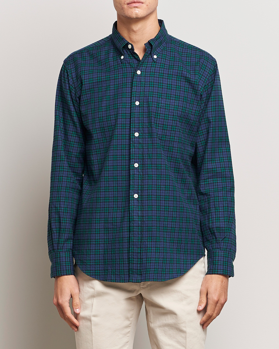 Mies |  | Kamakura Shirts | Vintage Ivy Blackwatch Flannel Shirt Navy/Green