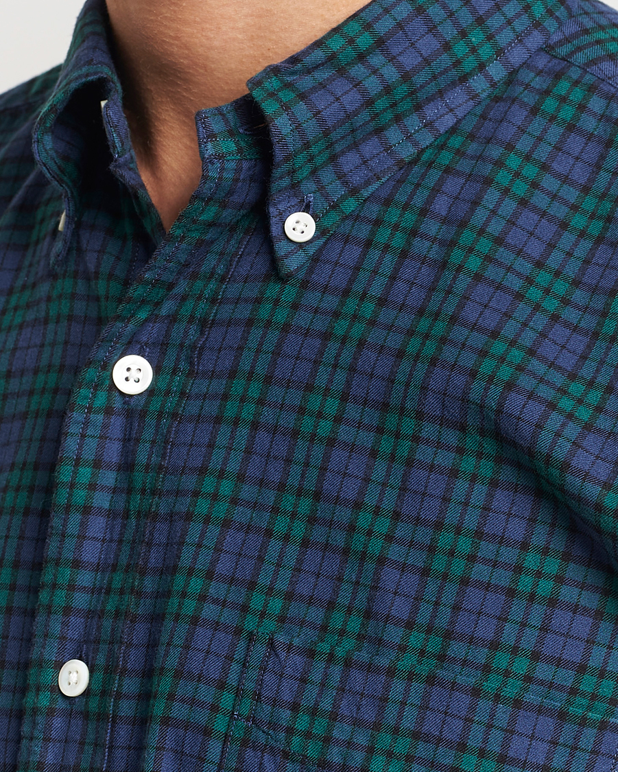 Mies | Kauluspaidat | Kamakura Shirts | Vintage Ivy Blackwatch Flannel Shirt Navy/Green