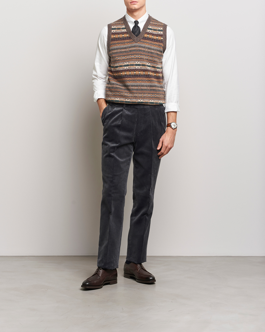 Mies | Puserot | Beams F | Cashmere Fairisle Vest Dark Brown