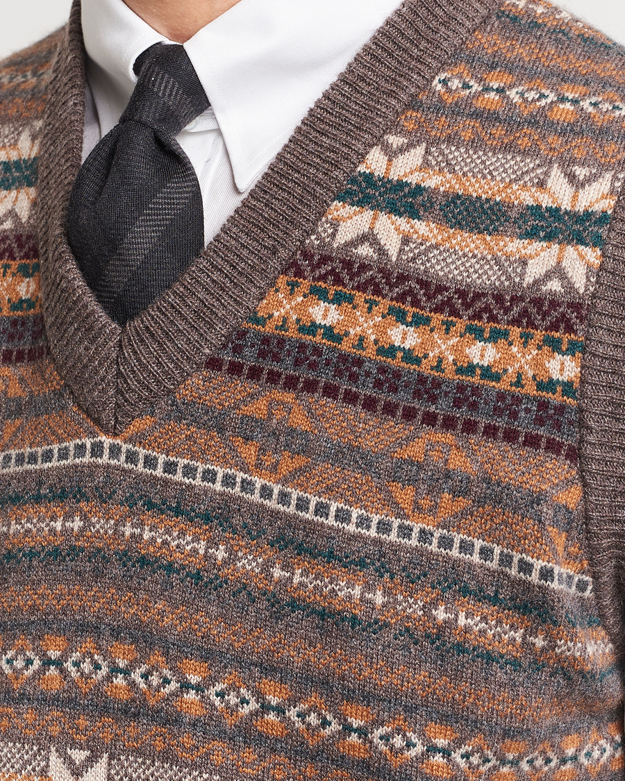 Mies | Puserot | Beams F | Cashmere Fairisle Vest Dark Brown