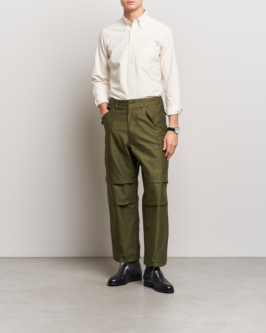 Mies | Kauluspaidat | Beams F | Cotton Flannel Button Down Shirt Off White