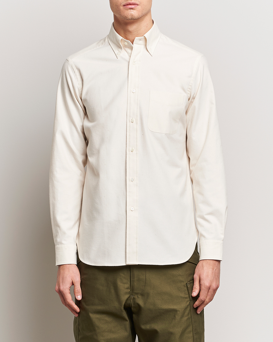 Mies | Kauluspaidat | Beams F | Cotton Flannel Button Down Shirt Off White