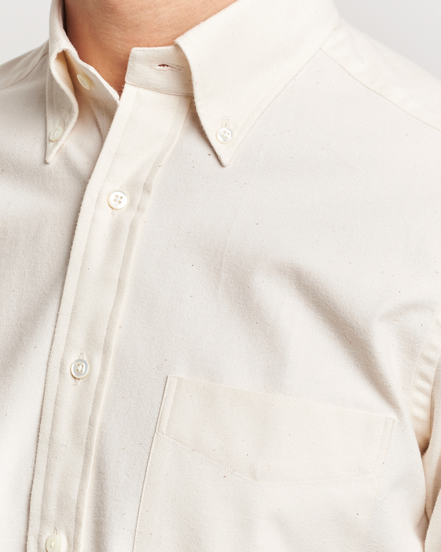Mies | Kauluspaidat | Beams F | Cotton Flannel Button Down Shirt Off White