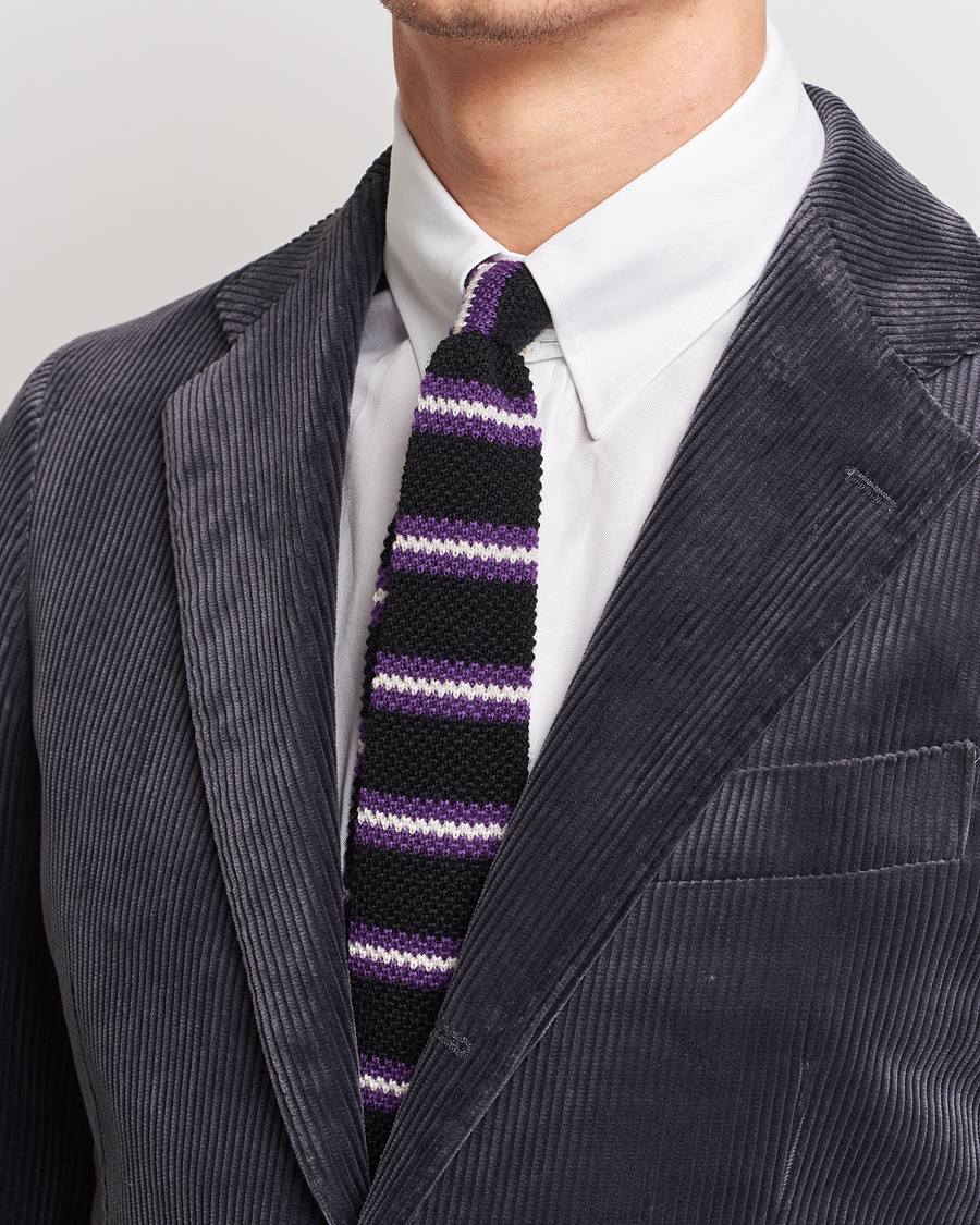 Mies |  | Beams F | Striped Wool Tie Black/Purple