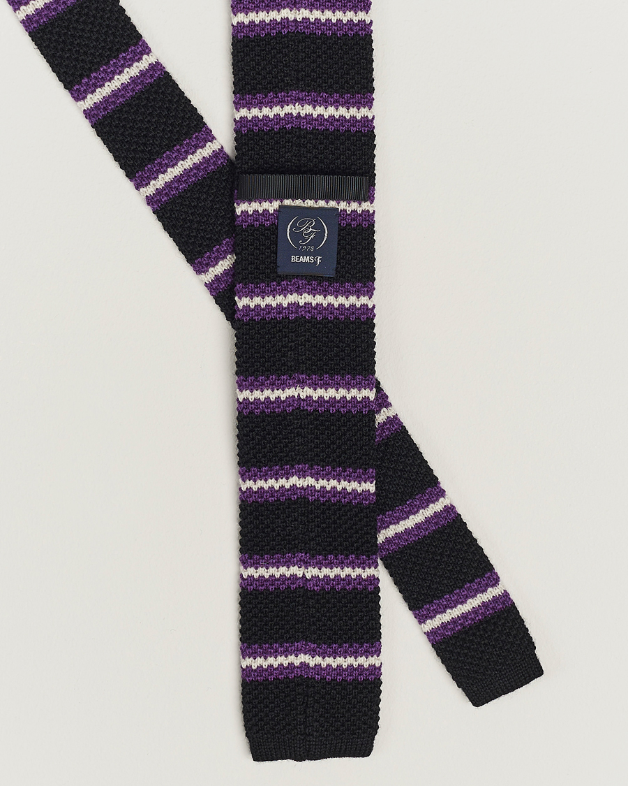 Mies | Beams F Striped Wool Tie Black/Purple | Beams F | Striped Wool Tie Black/Purple