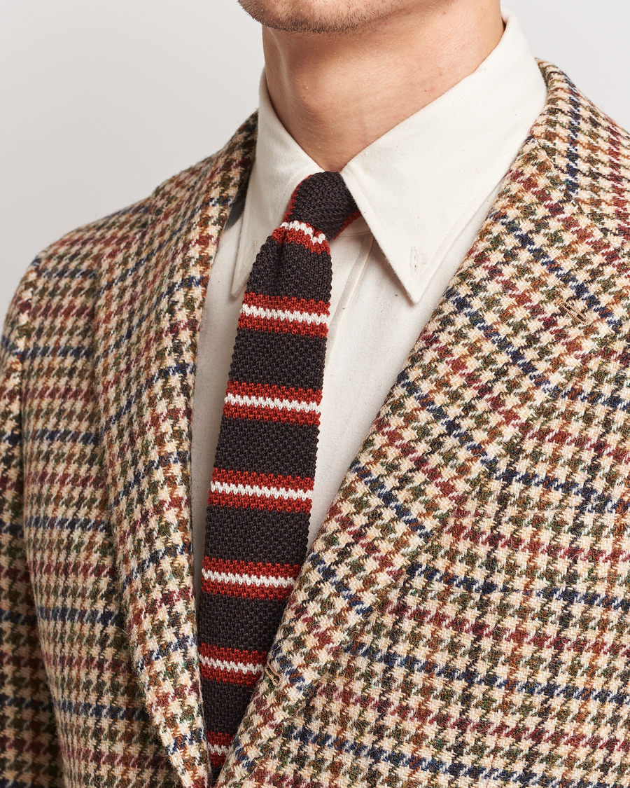 Mies |  | Beams F | Striped Wool Tie Brown/Red