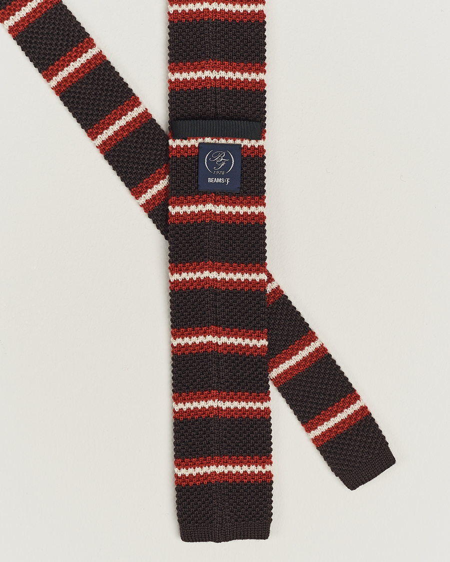 Mies | Beams F Striped Wool Tie Brown/Red | Beams F | Striped Wool Tie Brown/Red