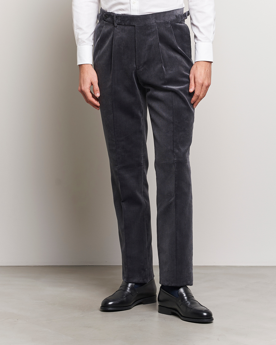 Mies |  | Beams F | Corduroy Side Adjuster Trousers Charcoal