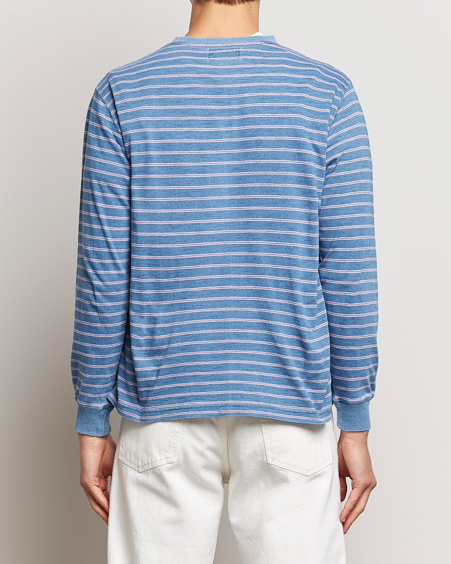 Mies | T-paidat | BEAMS PLUS | Indigo Stripe Long Sleeve T-Shirt Light Blue