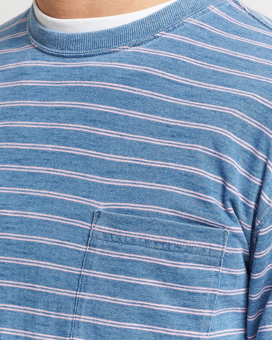 Mies | T-paidat | BEAMS PLUS | Indigo Stripe Long Sleeve T-Shirt Light Blue