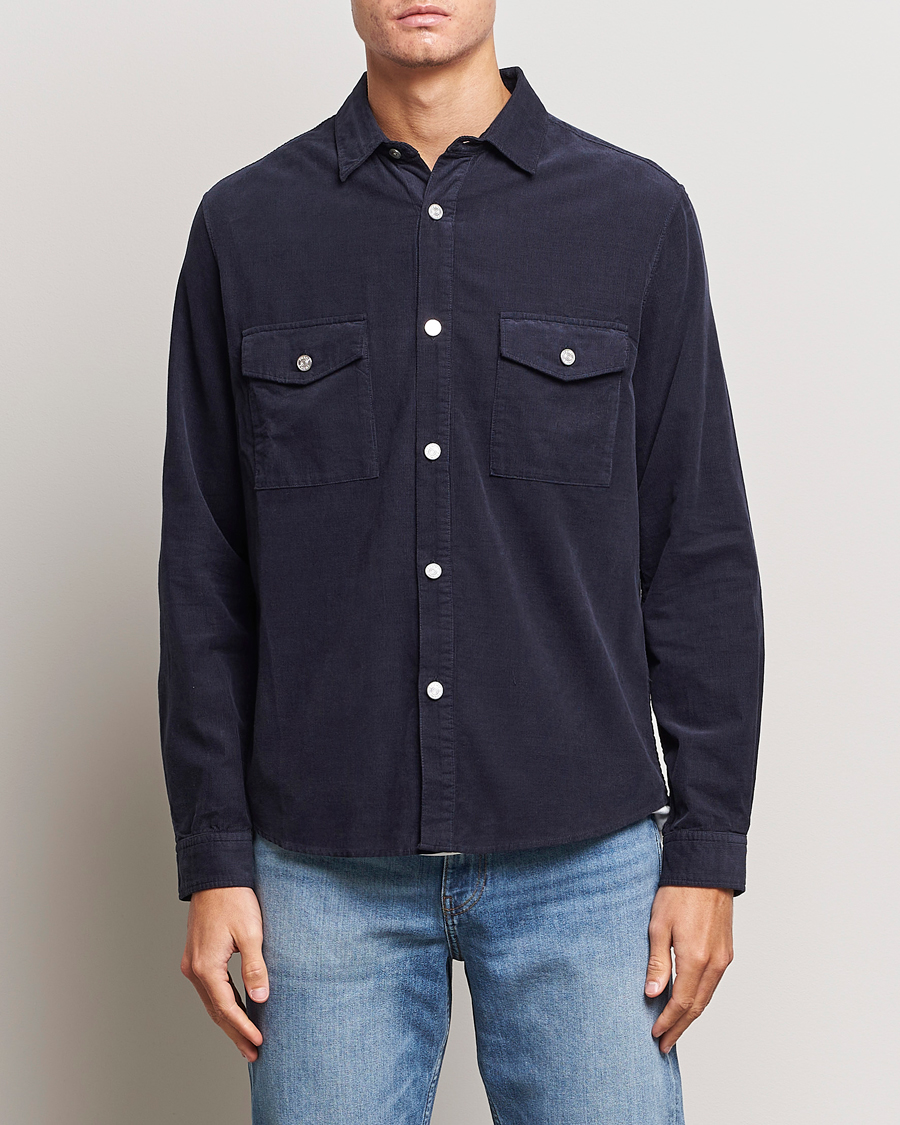 Mies | Kauluspaidat | FRAME | Douple Pocket Micro Cord Shirt Midnight Blue