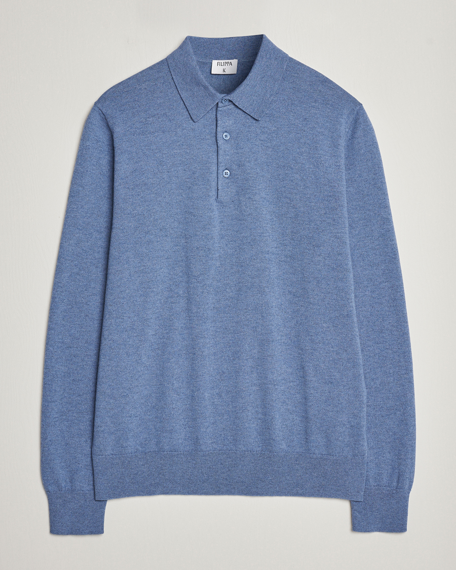 Mies | Puserot | Filippa K | Knitted Polo Shirt Paris Blue