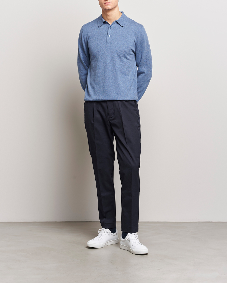 Mies | Puserot | Filippa K | Knitted Polo Shirt Paris Blue