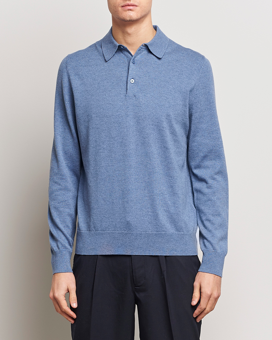 Mies | Puserot | Filippa K | Knitted Polo Shirt Paris Blue
