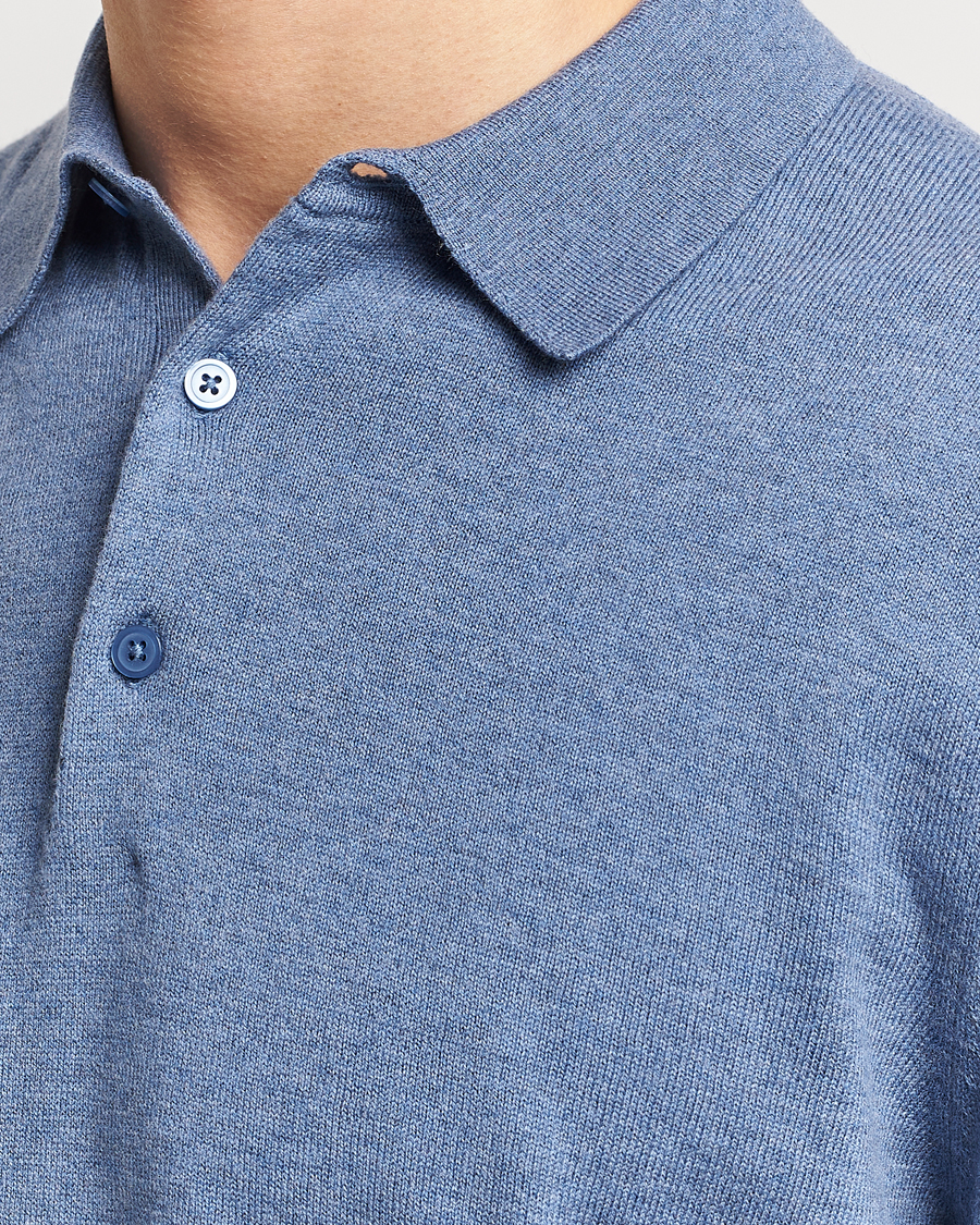 Mies | Puserot | Filippa K | Knitted Polo Shirt Paris Blue