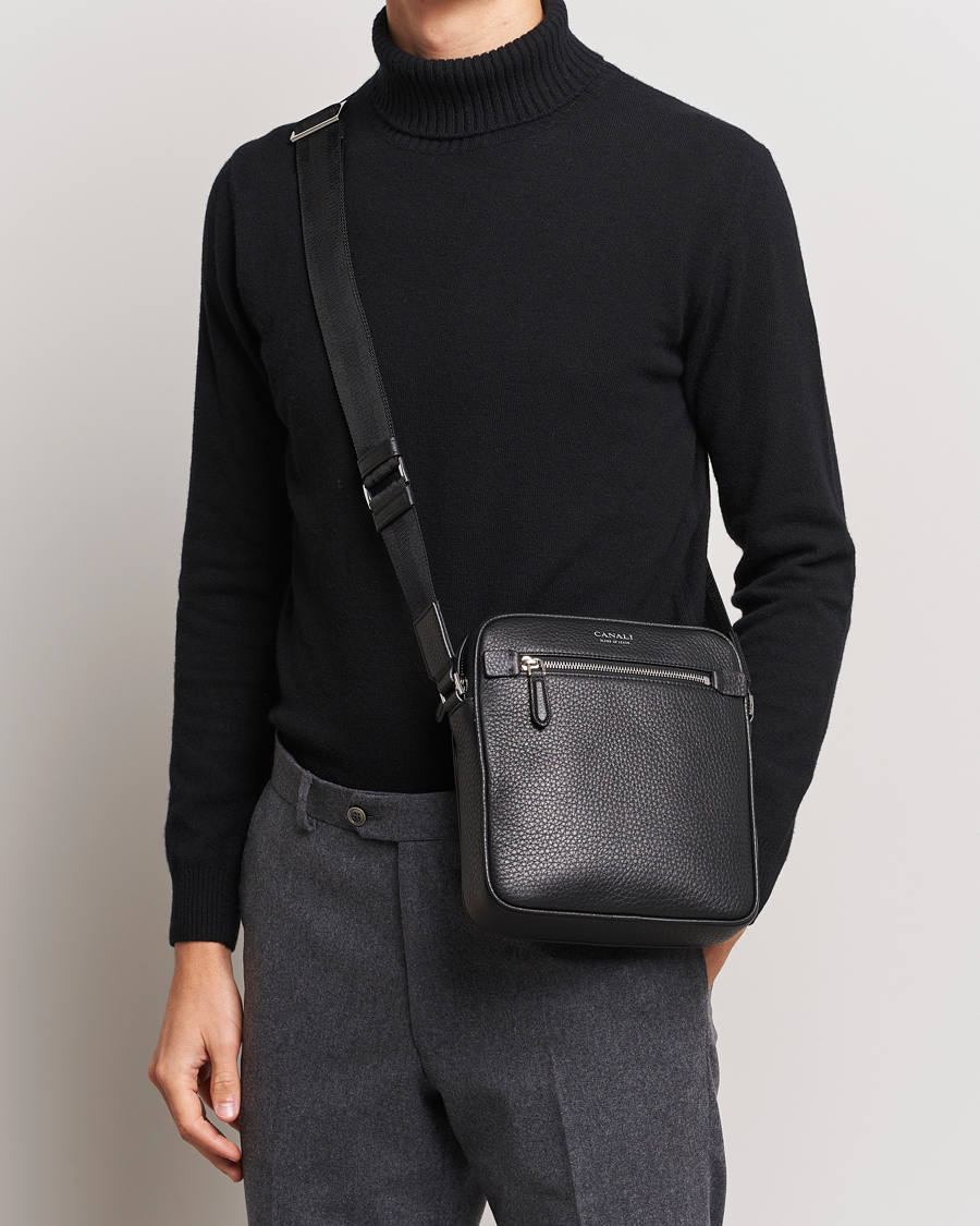 Mies |  | Canali | Grain Leather Shoulder Bag Black