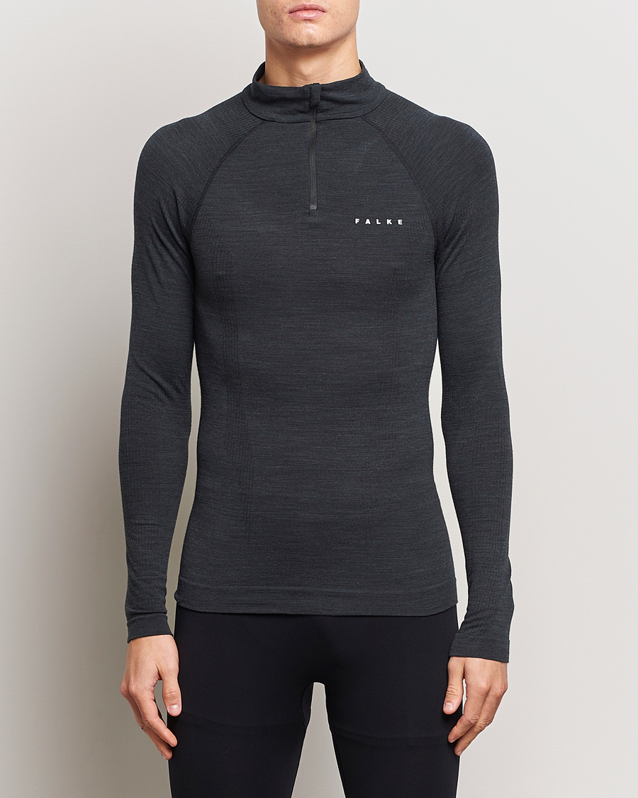 Mies | Puserot | Falke | Sport Long Sleeve Wool Tech Half Zip Shirt Black