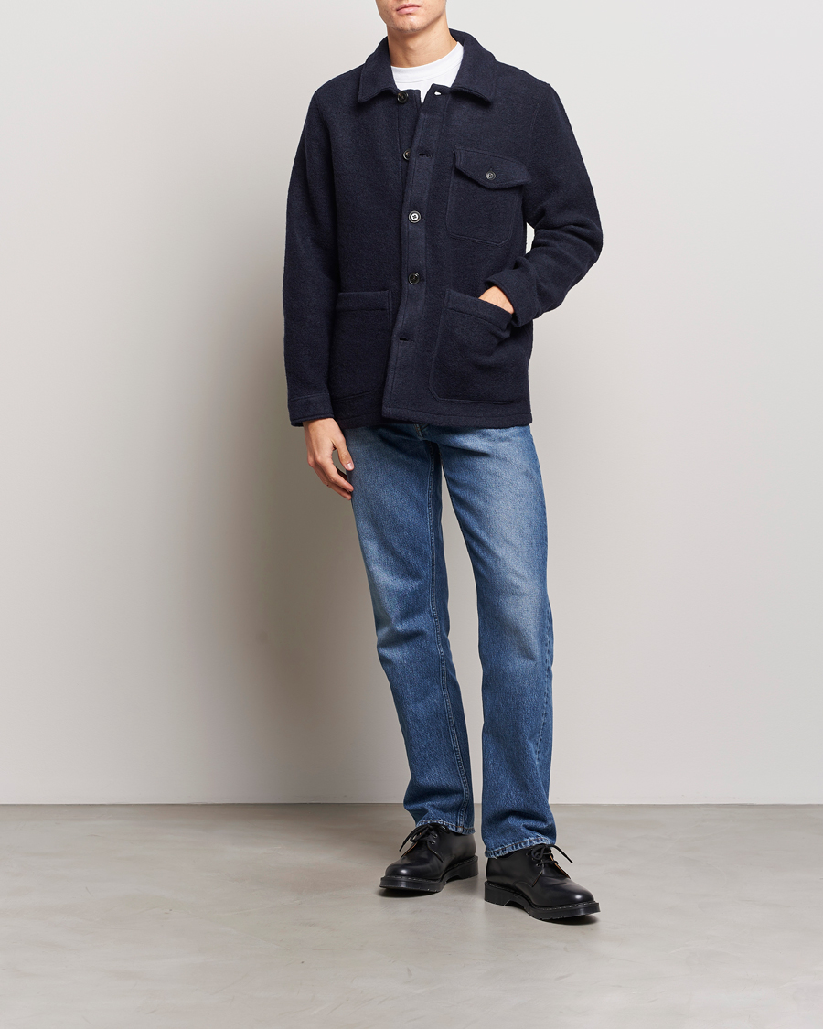 Mies | Kauluspaidat | A Day's March | Chaumont Heavy Wool Overshirt Navy
