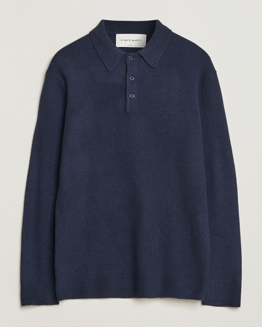 Mies | A Day's March | A Day's March | Avoch Lambswool Polo Navy