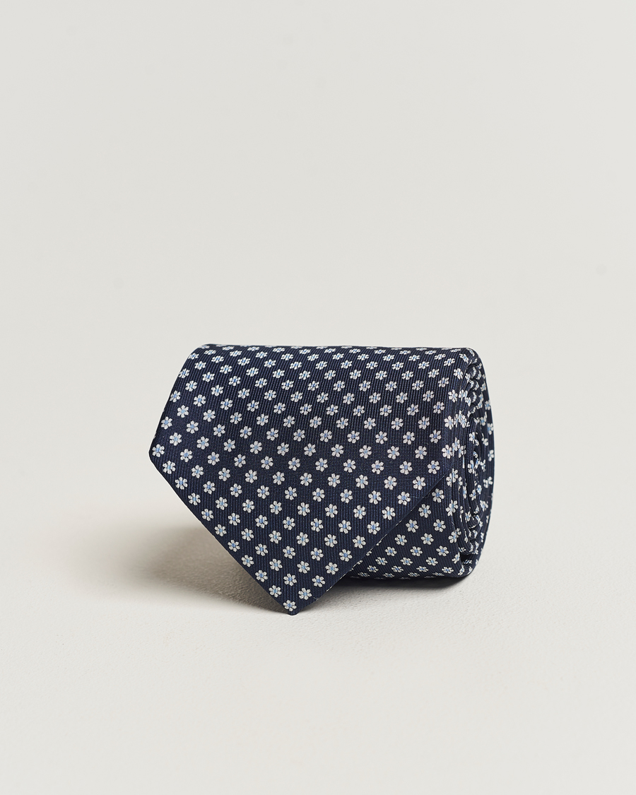Mies | E. Marinella 3-Fold Printed Silk Tie Navy | E. Marinella | 3-Fold Printed Silk Tie Navy