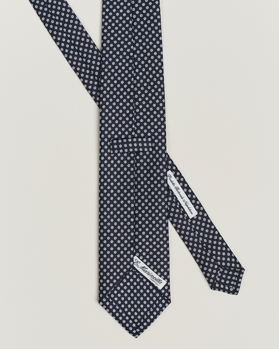 Mies | E. Marinella 3-Fold Printed Silk Tie Navy | E. Marinella | 3-Fold Printed Silk Tie Navy