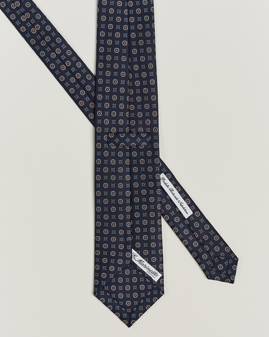 Mies | E. Marinella 3-Fold Printed Silk Tie Navy | E. Marinella | 3-Fold Printed Silk Tie Navy