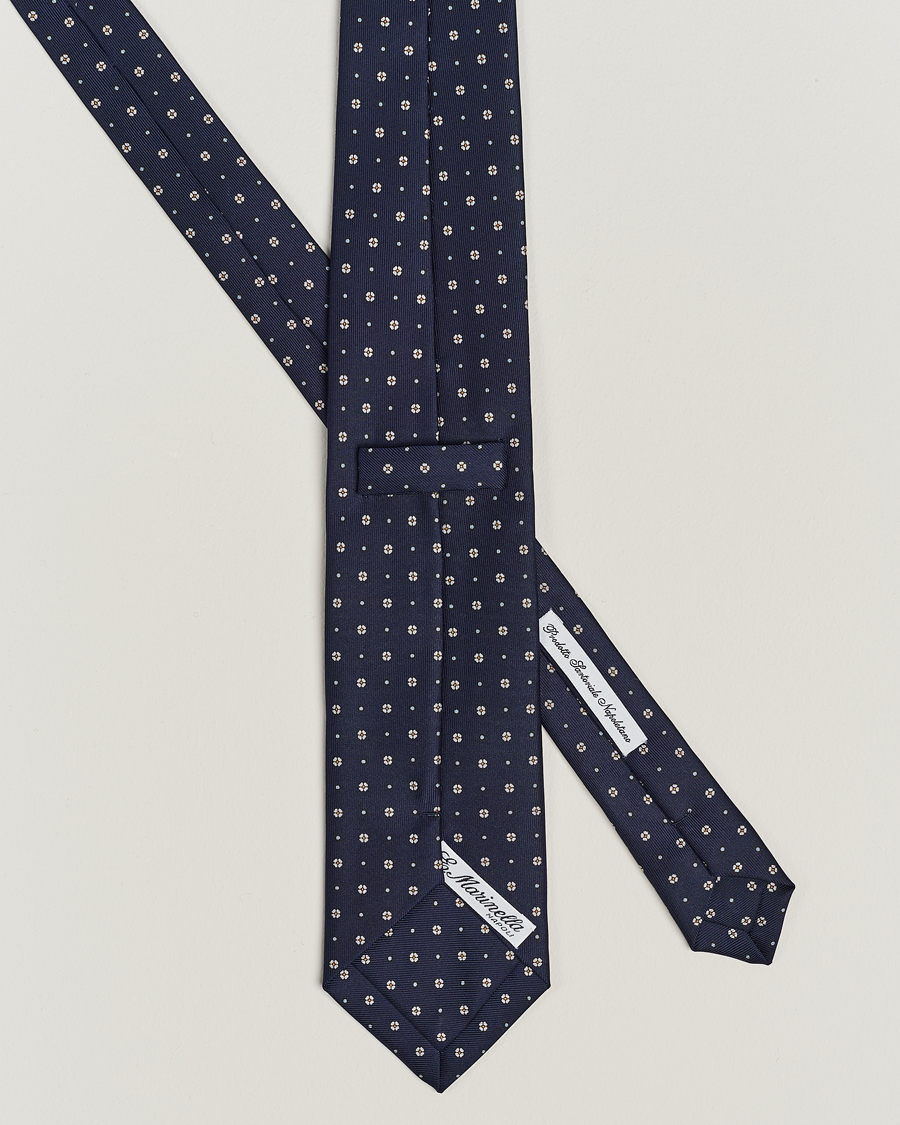 Mies | E. Marinella 3-Fold Printed Silk Tie Navy | E. Marinella | 3-Fold Printed Silk Tie Navy