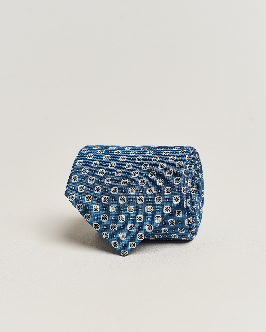 Mies | E. Marinella 3-Fold Printed Silk Tie Blue | E. Marinella | 3-Fold Printed Silk Tie Blue