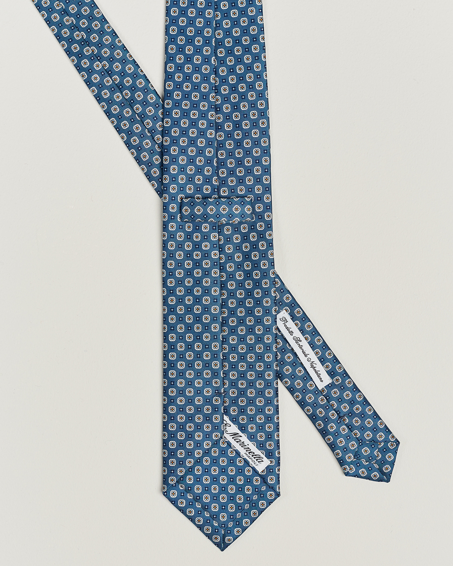 Mies | E. Marinella 3-Fold Printed Silk Tie Blue | E. Marinella | 3-Fold Printed Silk Tie Blue