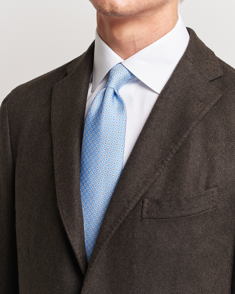 Mies | E. Marinella 3-Fold Printed Silk Tie Light Blue | E. Marinella | 3-Fold Printed Silk Tie Light Blue