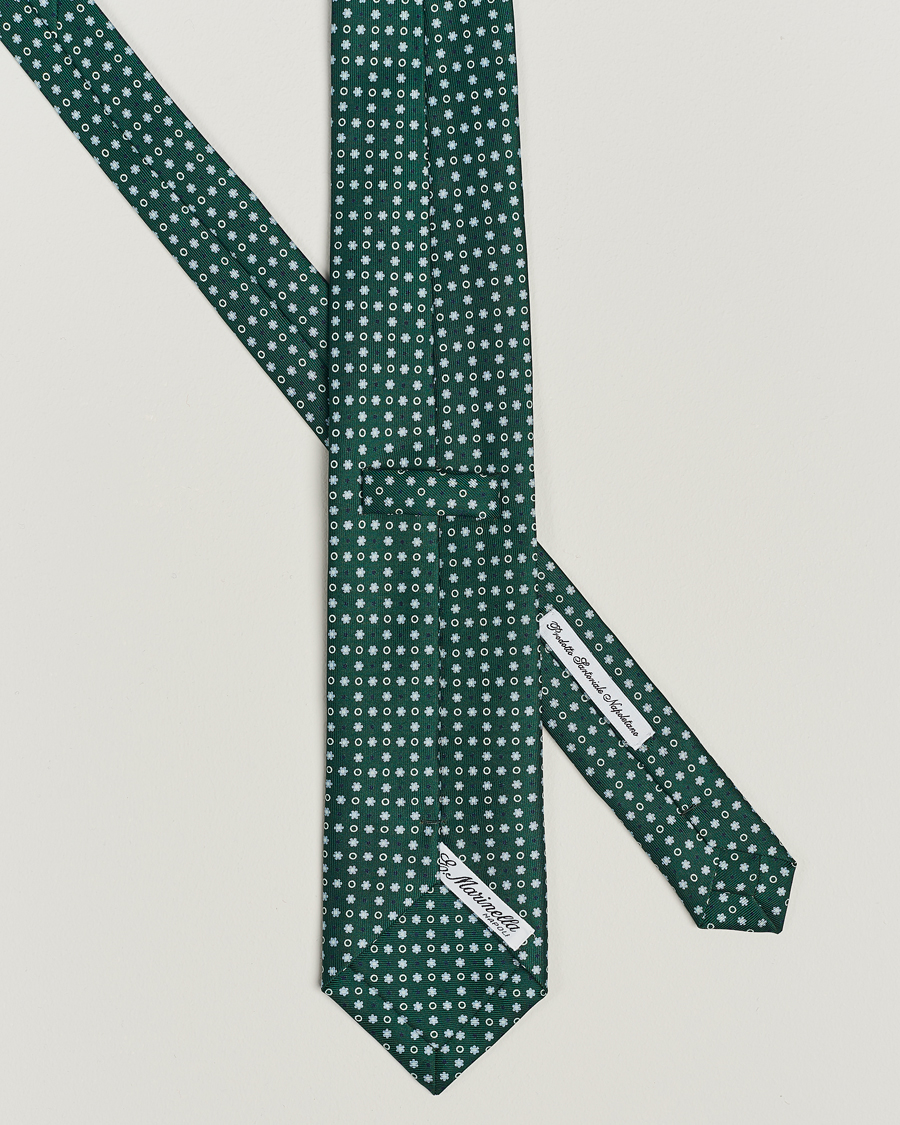 Mies | E. Marinella 3-Fold Printed Silk Tie Dark Green | E. Marinella | 3-Fold Printed Silk Tie Dark Green