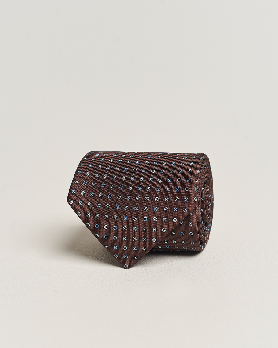 Mies | E. Marinella 3-Fold Printed Silk Tie Brown | E. Marinella | 3-Fold Printed Silk Tie Brown