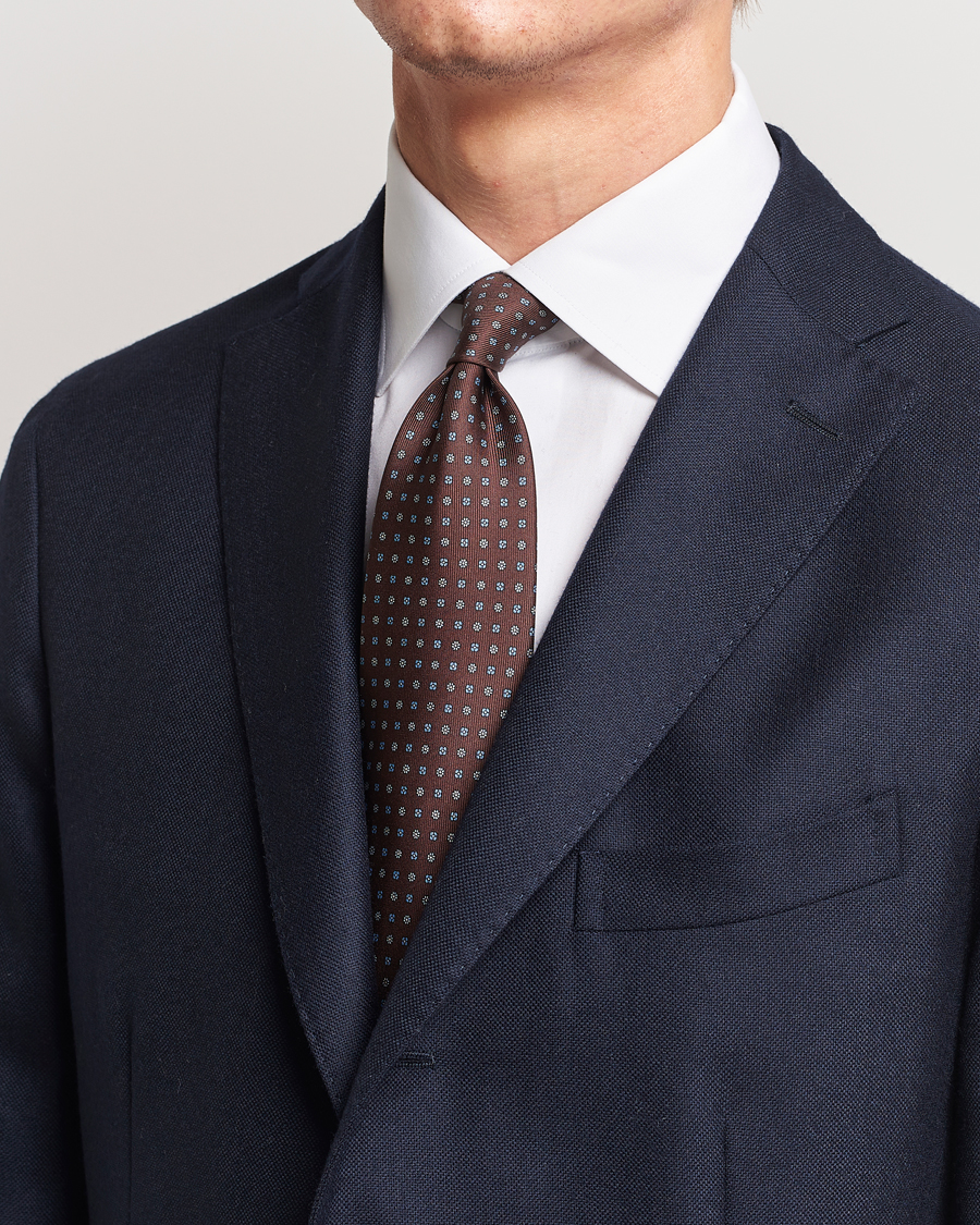Mies | E. Marinella 3-Fold Printed Silk Tie Brown | E. Marinella | 3-Fold Printed Silk Tie Brown