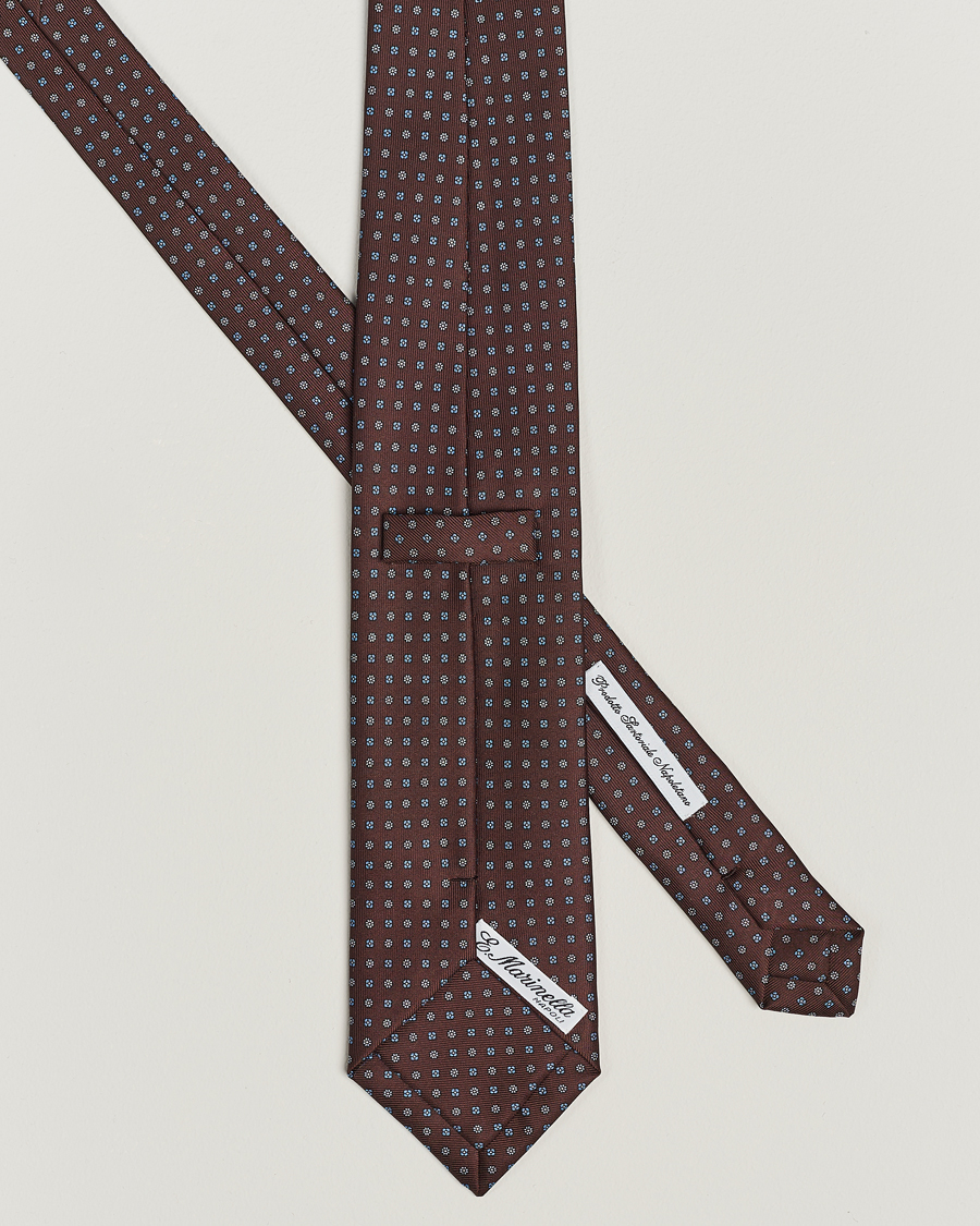 Mies | E. Marinella 3-Fold Printed Silk Tie Brown | E. Marinella | 3-Fold Printed Silk Tie Brown