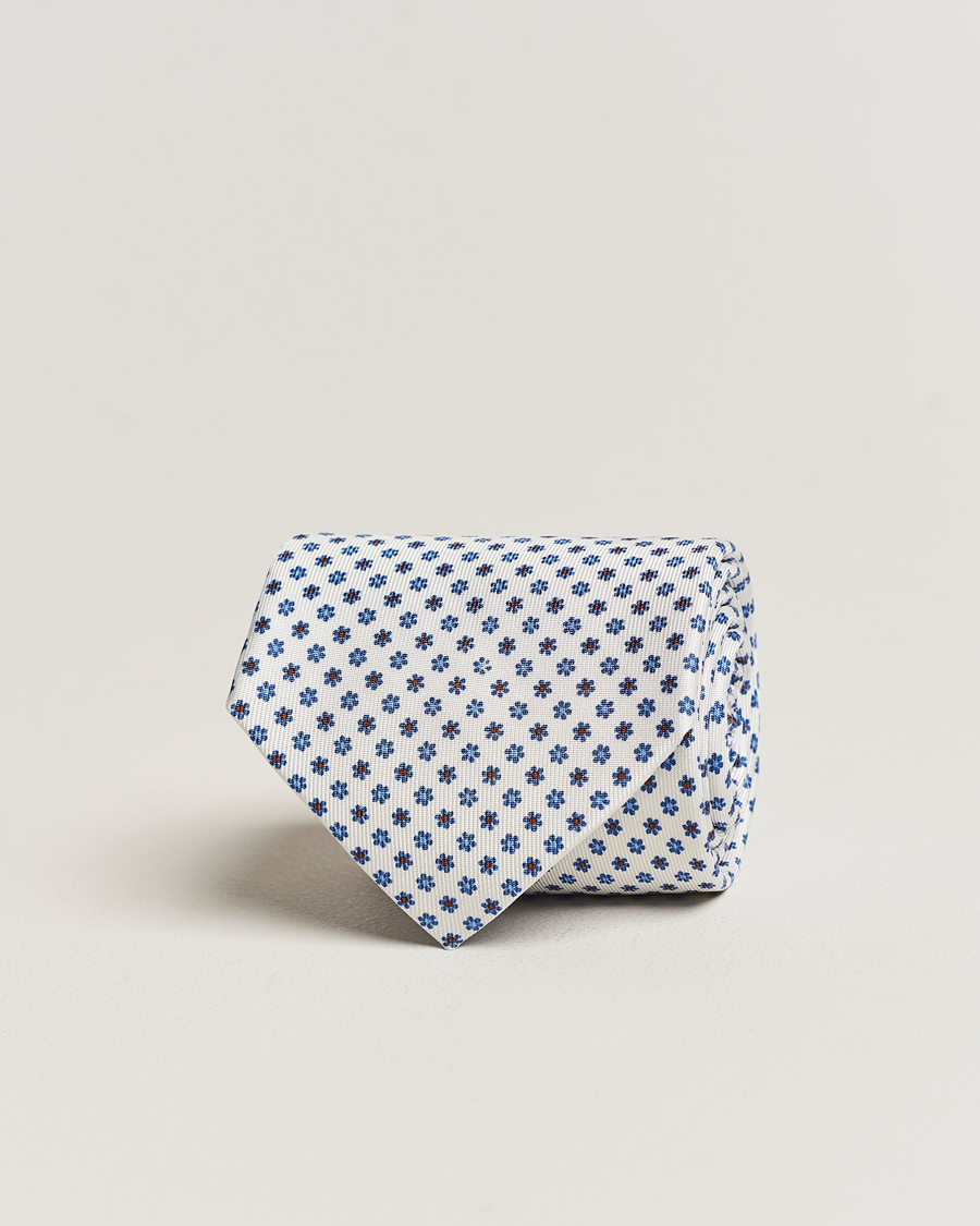Mies | E. Marinella 3-Fold Printed Silk Tie White | E. Marinella | 3-Fold Printed Silk Tie White