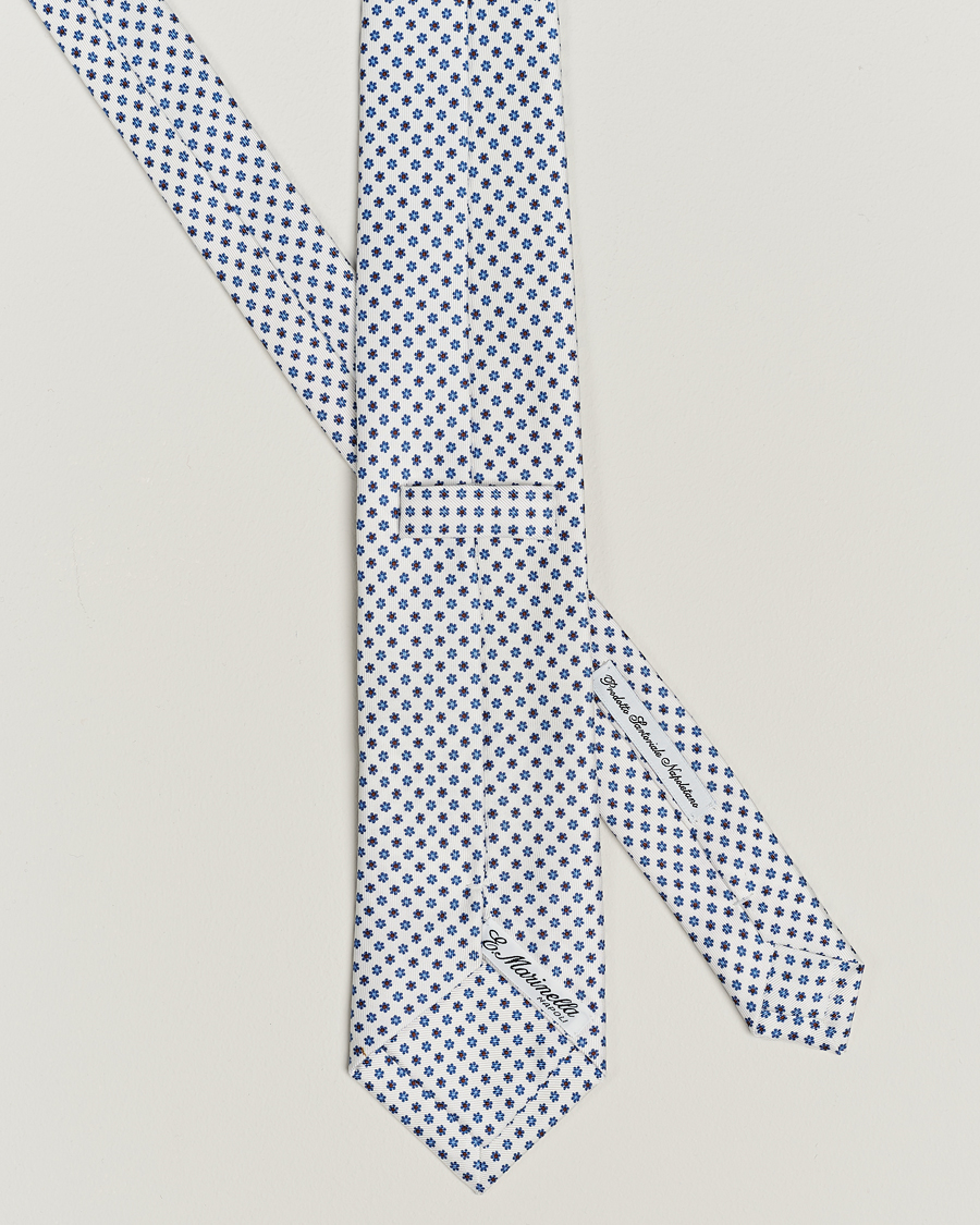 Mies | E. Marinella 3-Fold Printed Silk Tie White | E. Marinella | 3-Fold Printed Silk Tie White