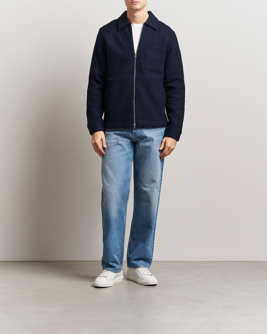 Mies | Puserot | Samsøe Samsøe | Hannes Boiled Wool Full Zip Salute Navy