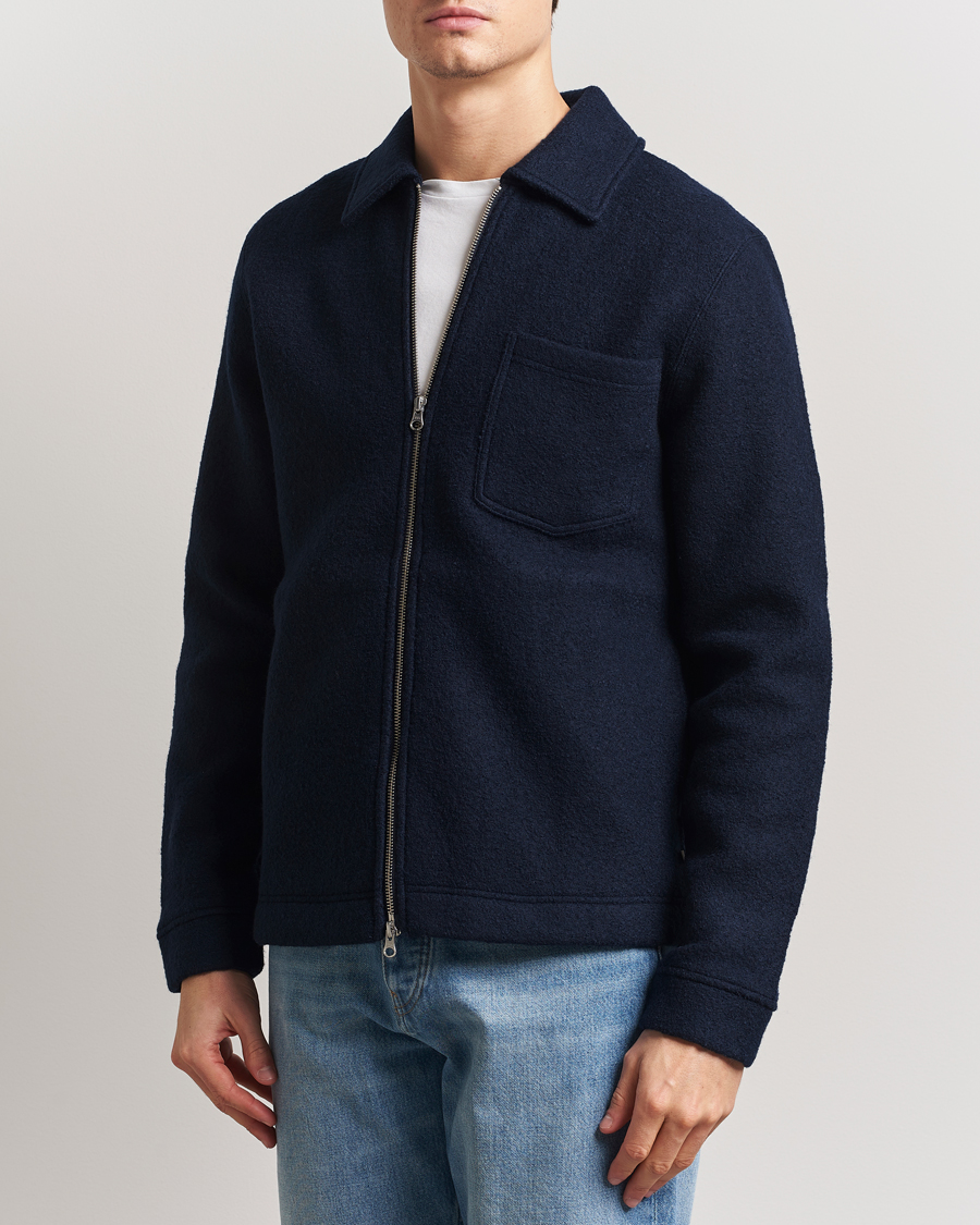 Mies | Puserot | Samsøe Samsøe | Hannes Boiled Wool Full Zip Salute Navy
