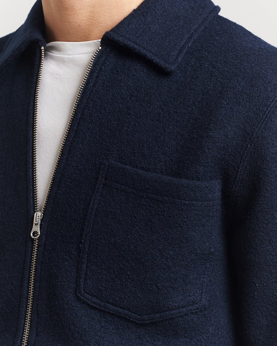 Mies | Puserot | Samsøe Samsøe | Hannes Boiled Wool Full Zip Salute Navy