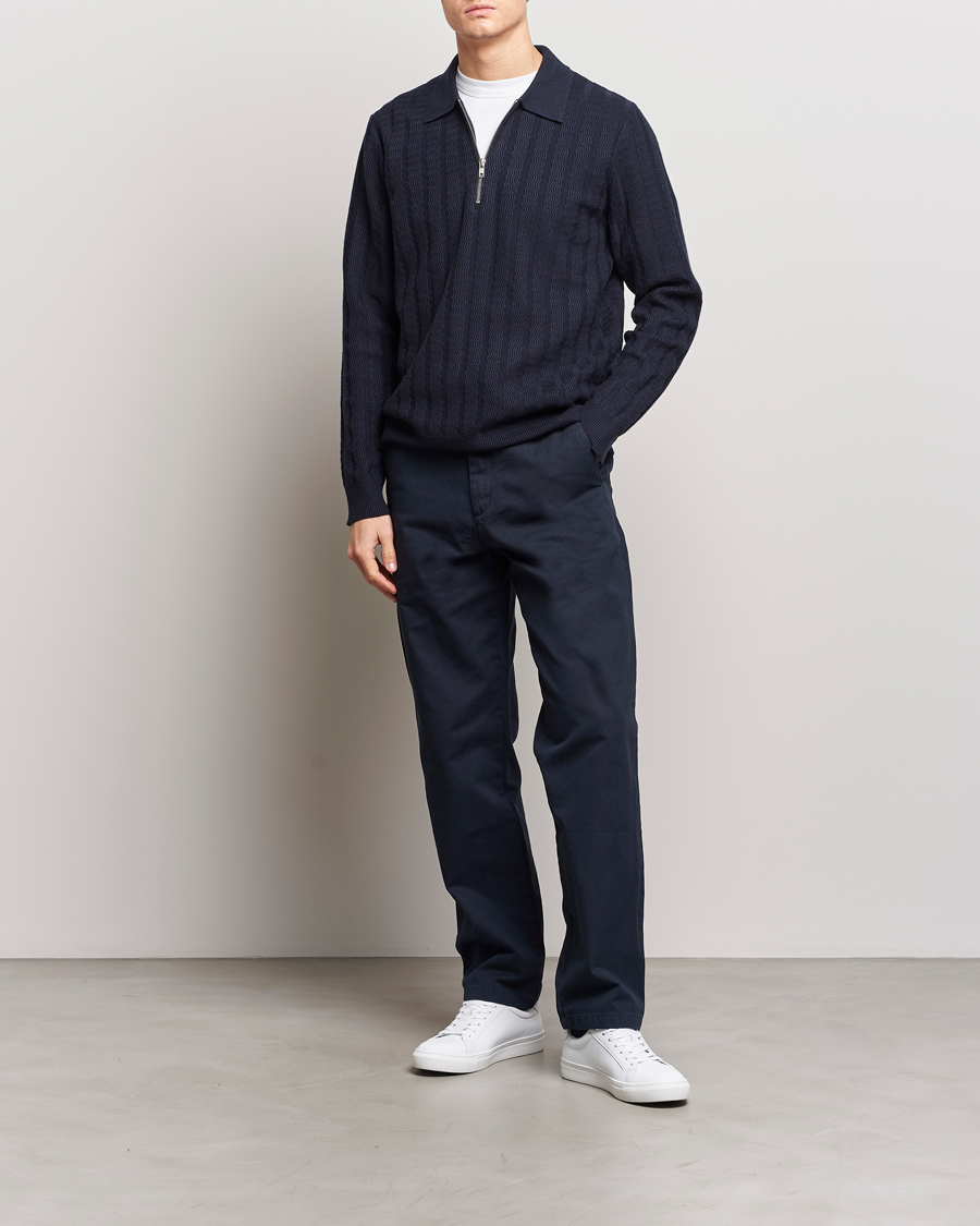Mies | Puserot | Samsøe Samsøe | Gabriel Structured Knitted Half Zip Salute Navy