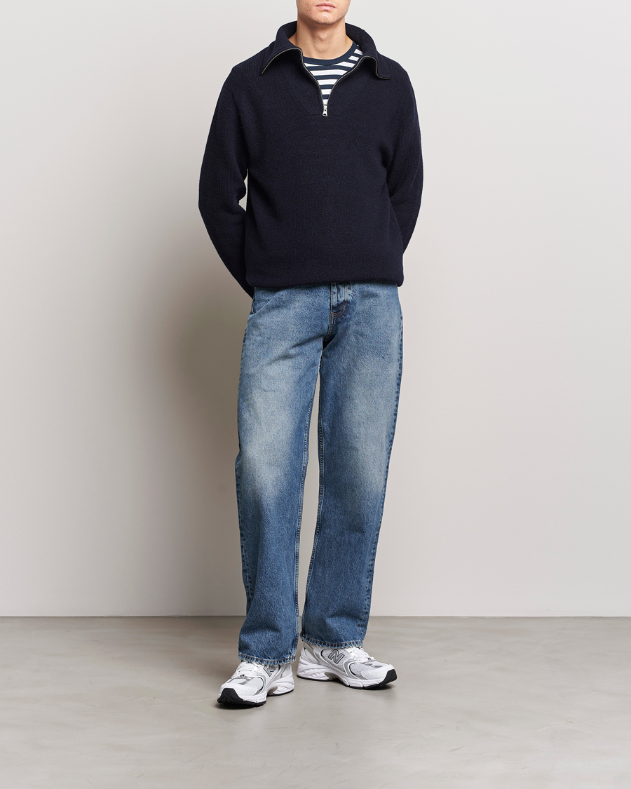 Mies | Puserot | NN07 | Carl Rib Knitted Half Zip Navy Blue