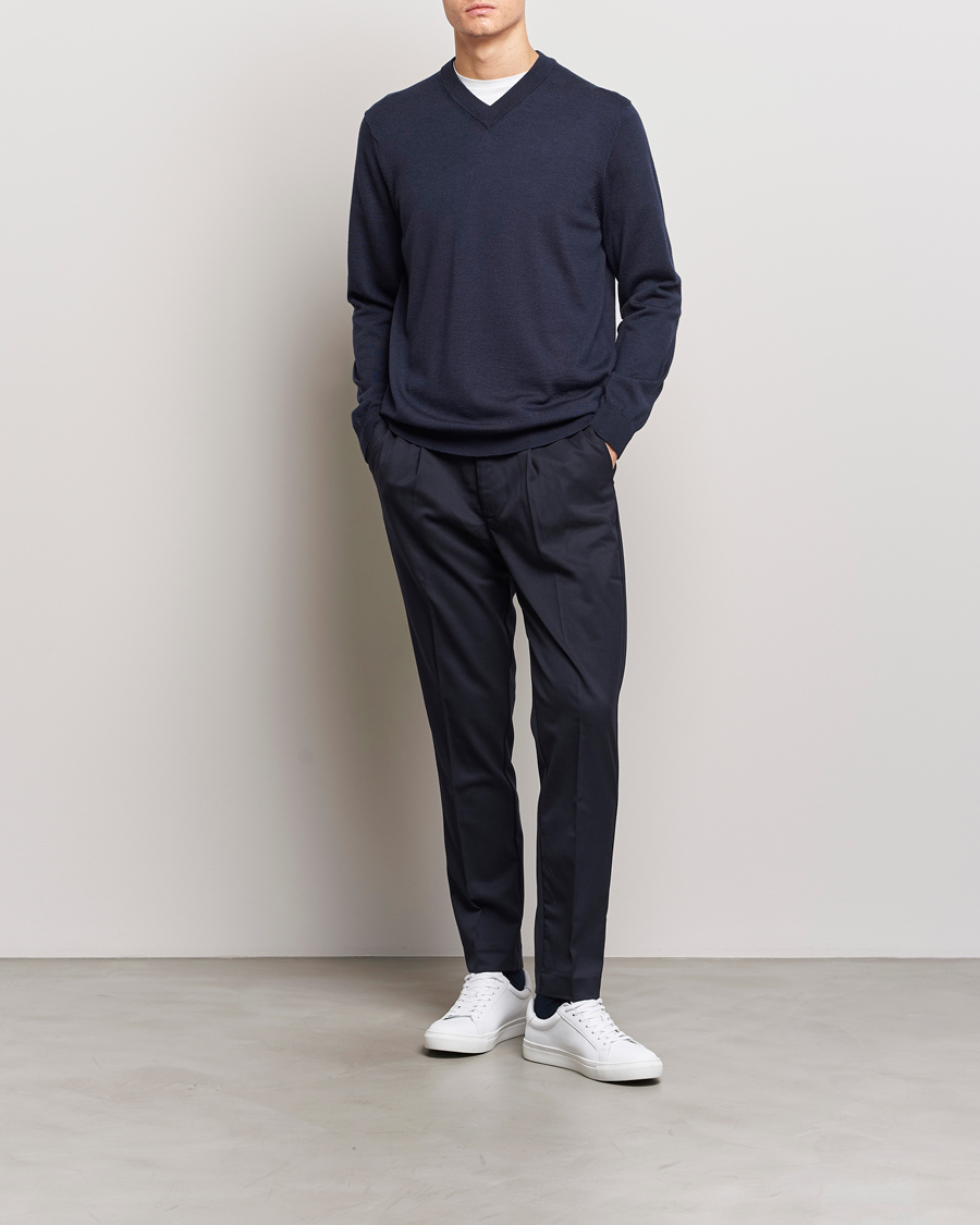 Mies | Puserot | NN07 | Sergio V-Neck Pullover Navy Melange