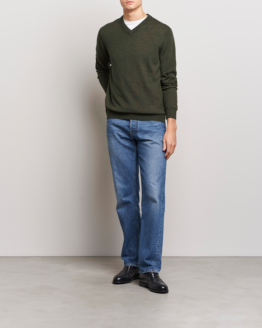 Mies | Puserot | NN07 | Sergio V-Neck Pullover Dark Green