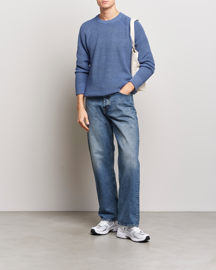 Mies | Puserot | NN07 | Jacobo Cotton Knitted Crew Neck Grey Blue