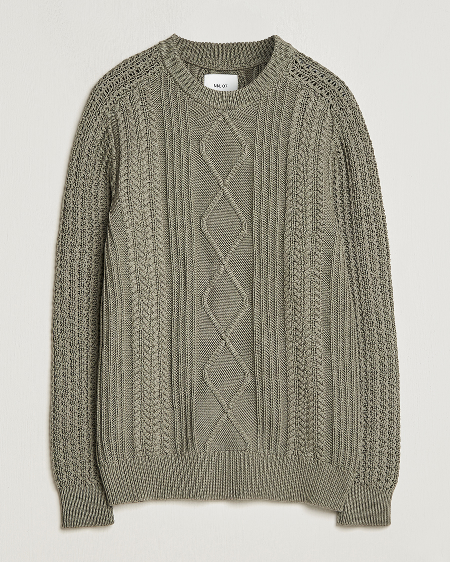 Mies | Puserot | NN07 | Caleb Cable Knit Sweater Khaki Sand